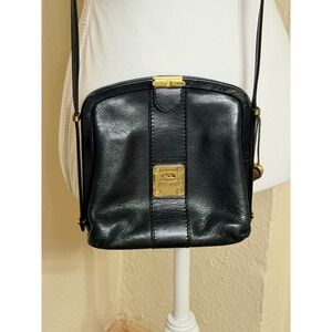 HCL Handcrafted Leathergoods Black Leather Crossbody Bag Vintage Germany 282368